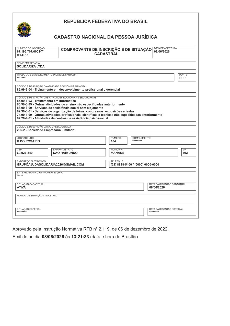 Cartão CNPJ - Comprovante de Inscrição e de Situação Cadastral